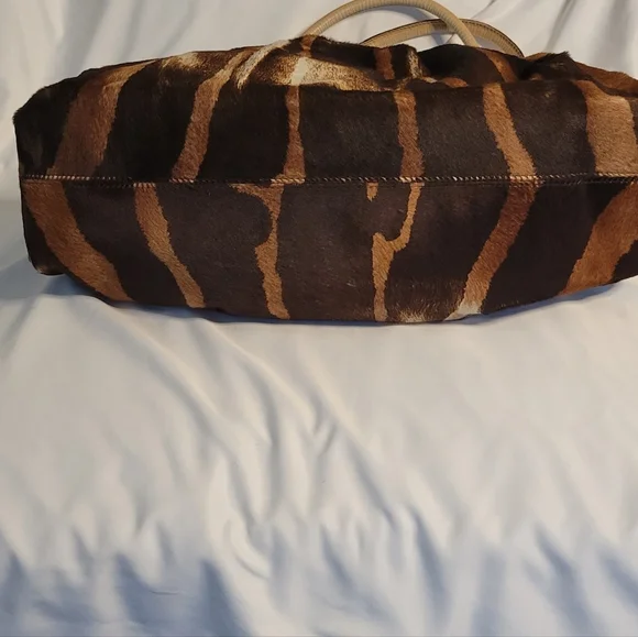 Fendi Vintage Rare Brown & Tan Pony fur Leather Hand Bag, Tiger Print - Picture 8 of 16